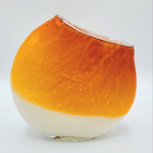 Art Glass Slanted Candy Corn Color Halloween Vase - Picture 1 of 8